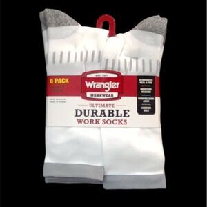 WRANGLER | Men's 6-Pack White Ultimate Work Socks Durable Crew Shoe Size 6-12